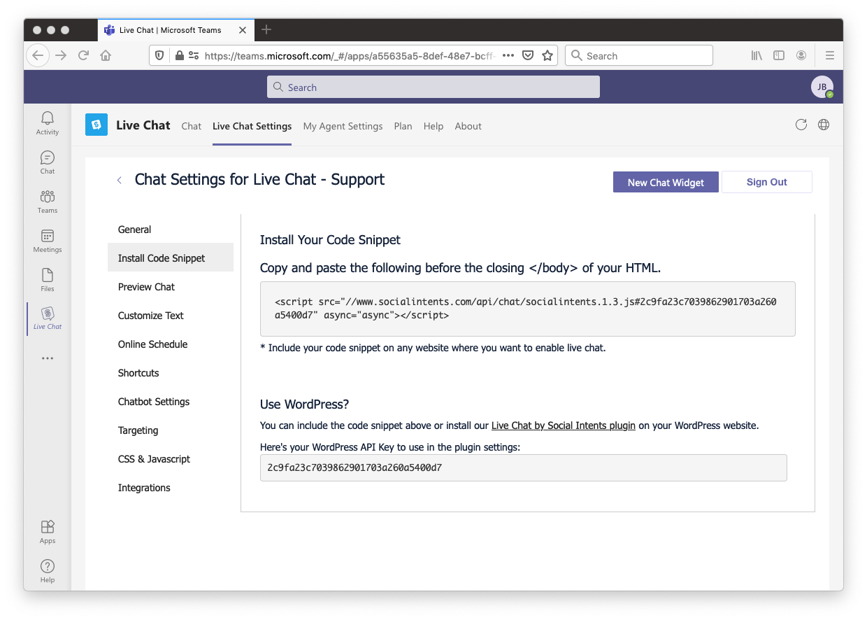 chat code snippet example