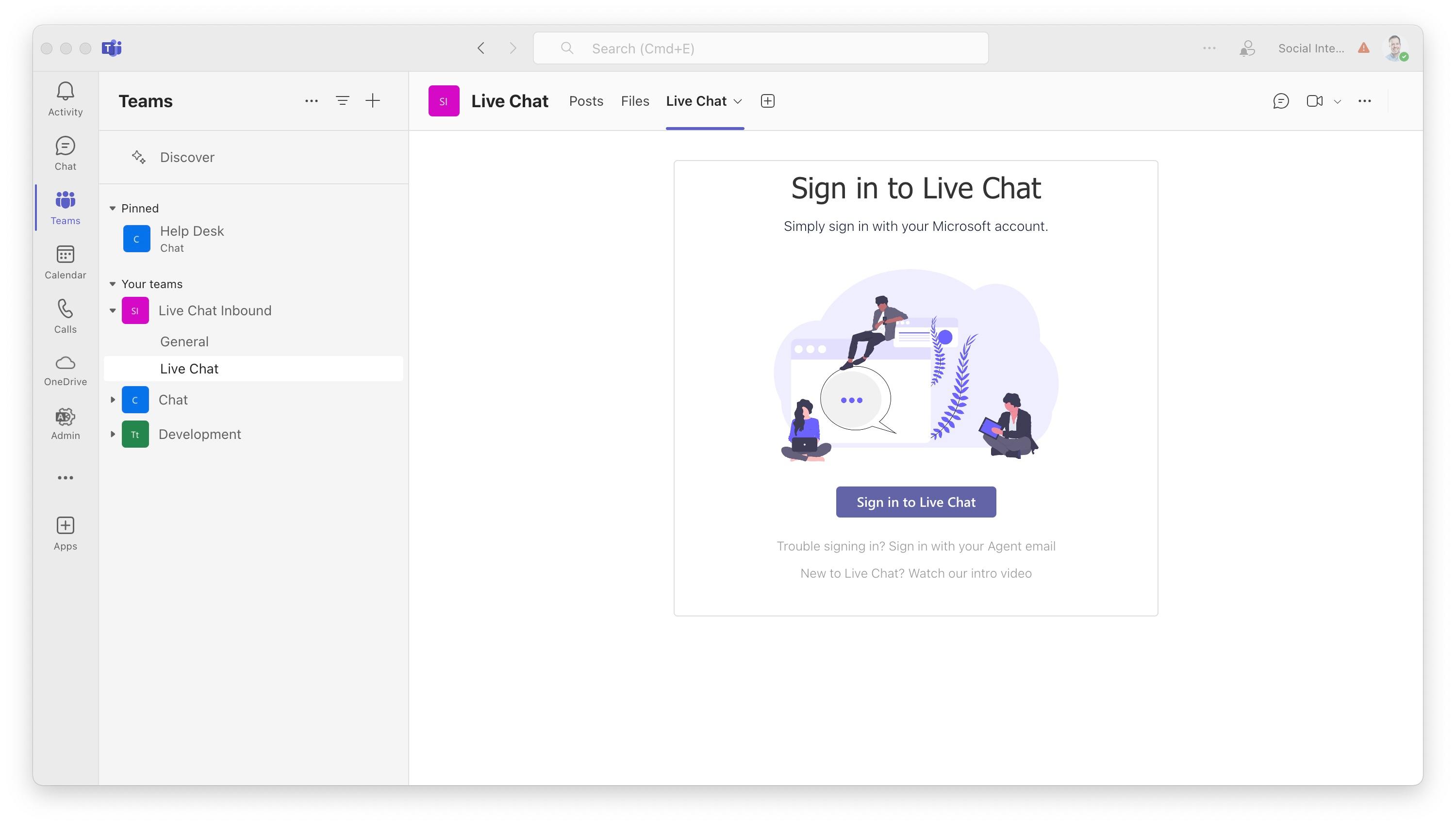 Live Chat Sign In in Teams