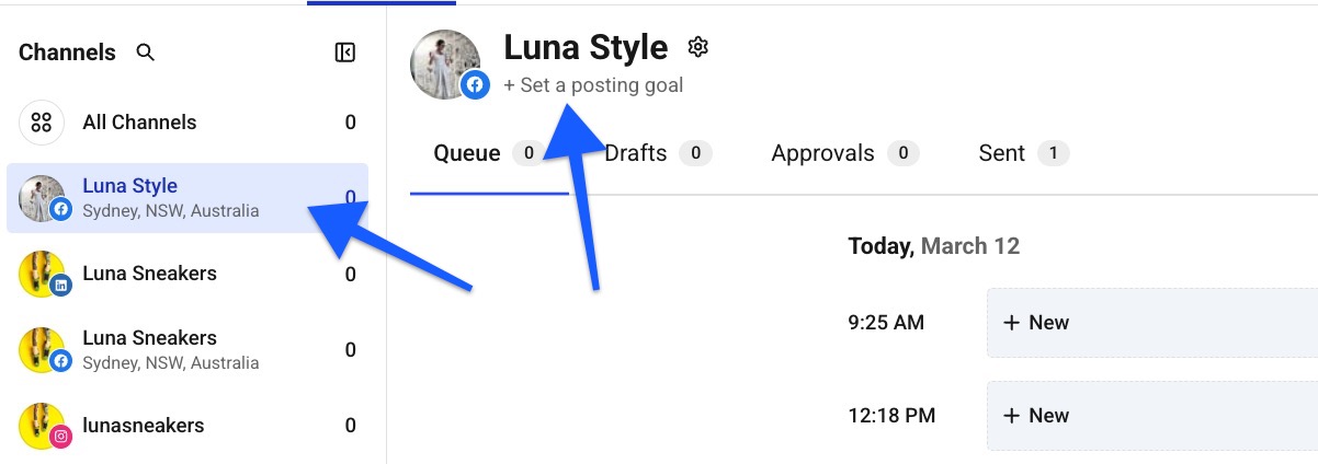 Set a posting goal option in the Publish dashboard