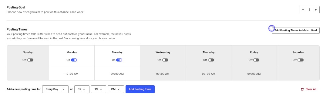 Add Posting Times to Match Goal button